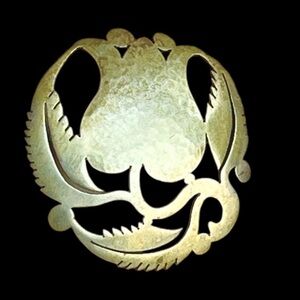 Vintage Hammered Brass Brooch Abstract Flower Dinkelsbuhl Germany Bavaria